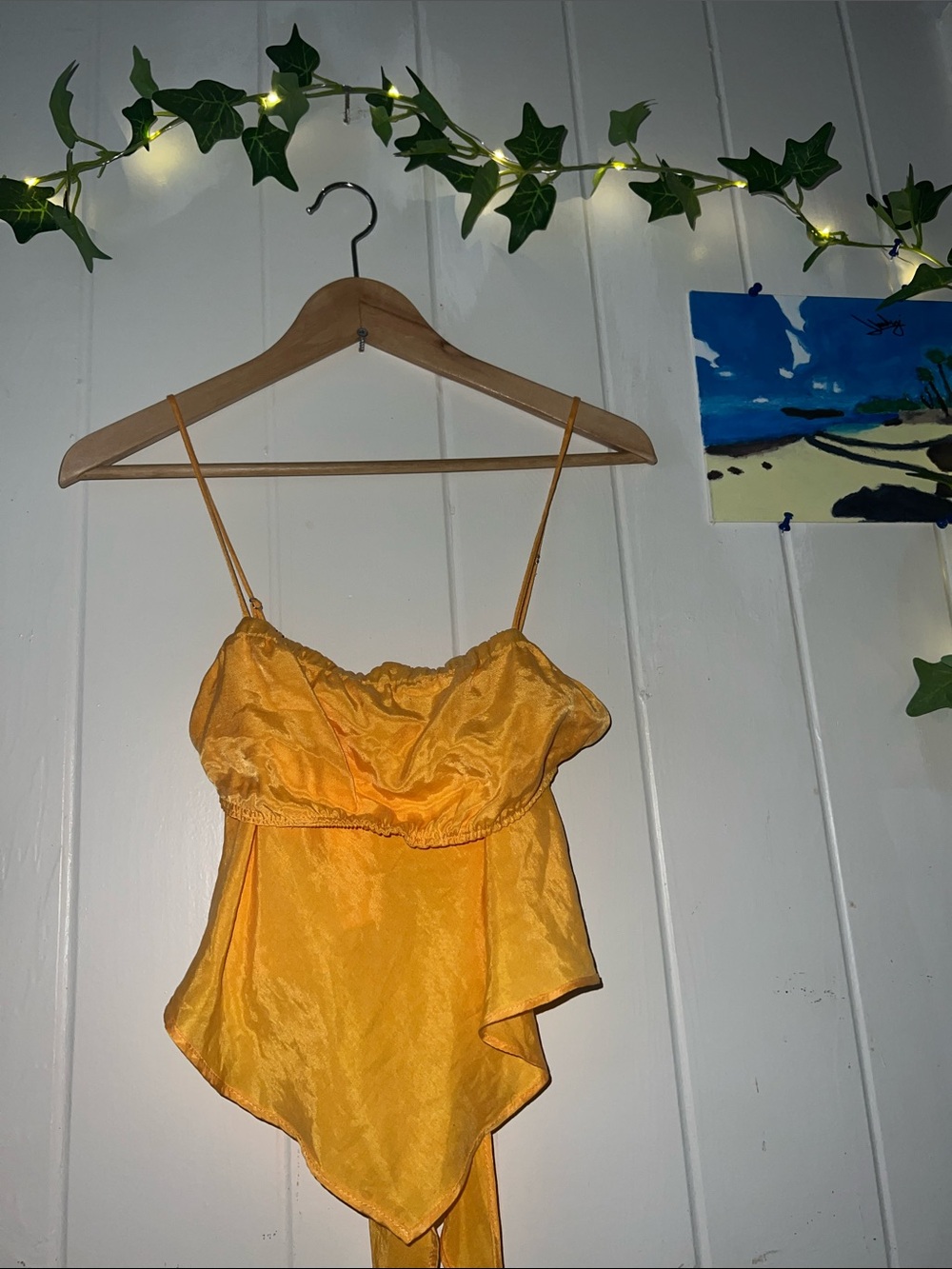 ❤️‍🔥💕 Zara Yellow Satin Spaghetti-Strap Women's Top